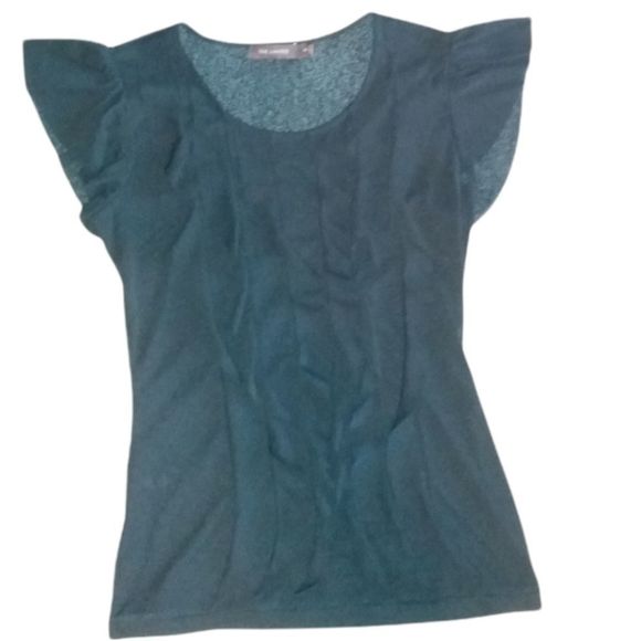 The Limited Black Ruffle Shimmery Sheer Top - Picture 1 of 12